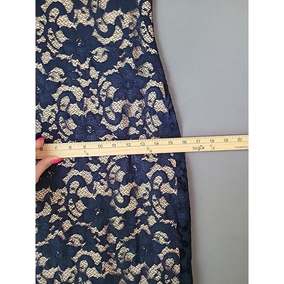 Belle Badgley Mischka Blue Lace Bodycon Dress Romantic Cottagecore Elegant Sz 6 - Picture 8 of 11